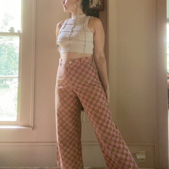 SZ Blockprints Disco Pants in rose and camel checker - Picture 2 of 8